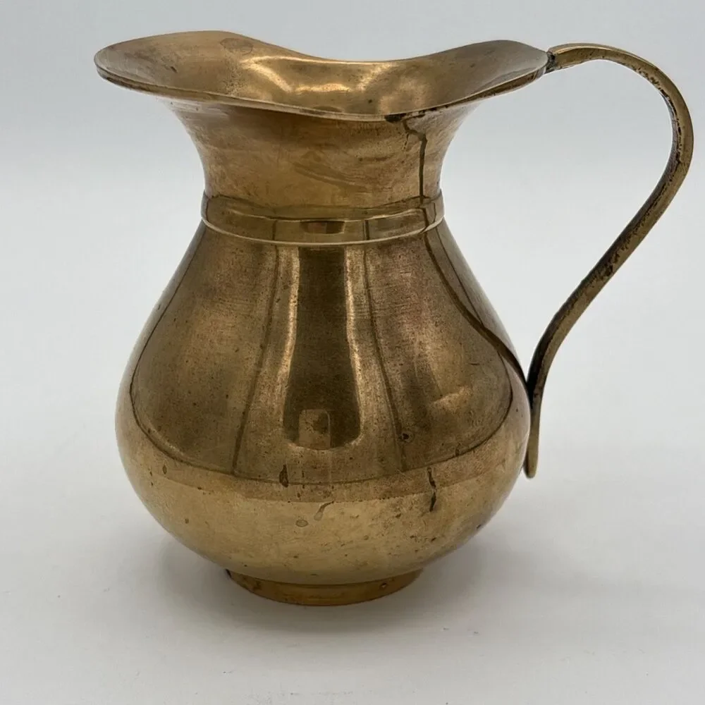 Vintage Brass Pitcher Creamer Vase Decorative Small With Handle India